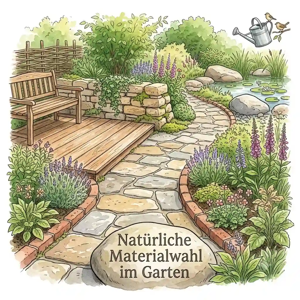 Harmonious composition showcasing "natürliche materialwahl im garten" in a beautifully designed garden.