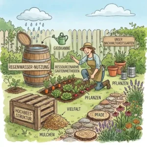 Drawing of a DIY compost bin made using ressourcenarme gartenmaterialien.