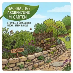 a dry stone wall built without mortar functioning as a robust sustainable bordering in the garden.
