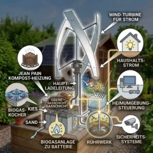 A cross-section graphic exploring innovative eco-friendly greenhouse heating systems for a fully functional energieautarker garten möglichkeiten.